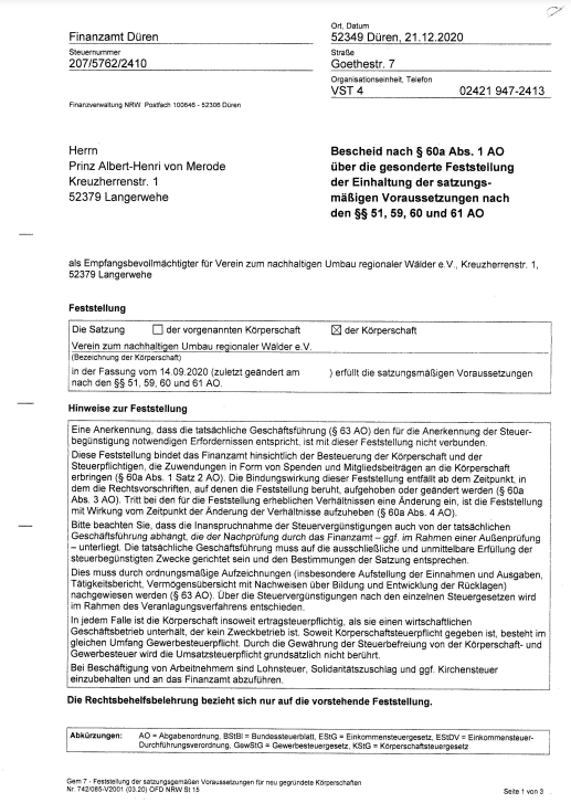 Gemeinnützigkeitsbescheid
